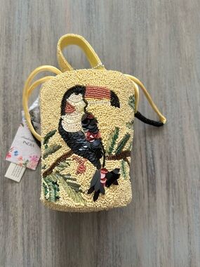 Made in India Beaded Toucan Bucket Bag